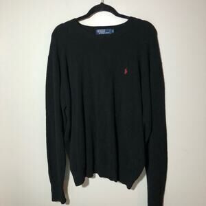 Vintage polo Ralph Lauren 100% lambswool black pullover sweater mens XL red pony